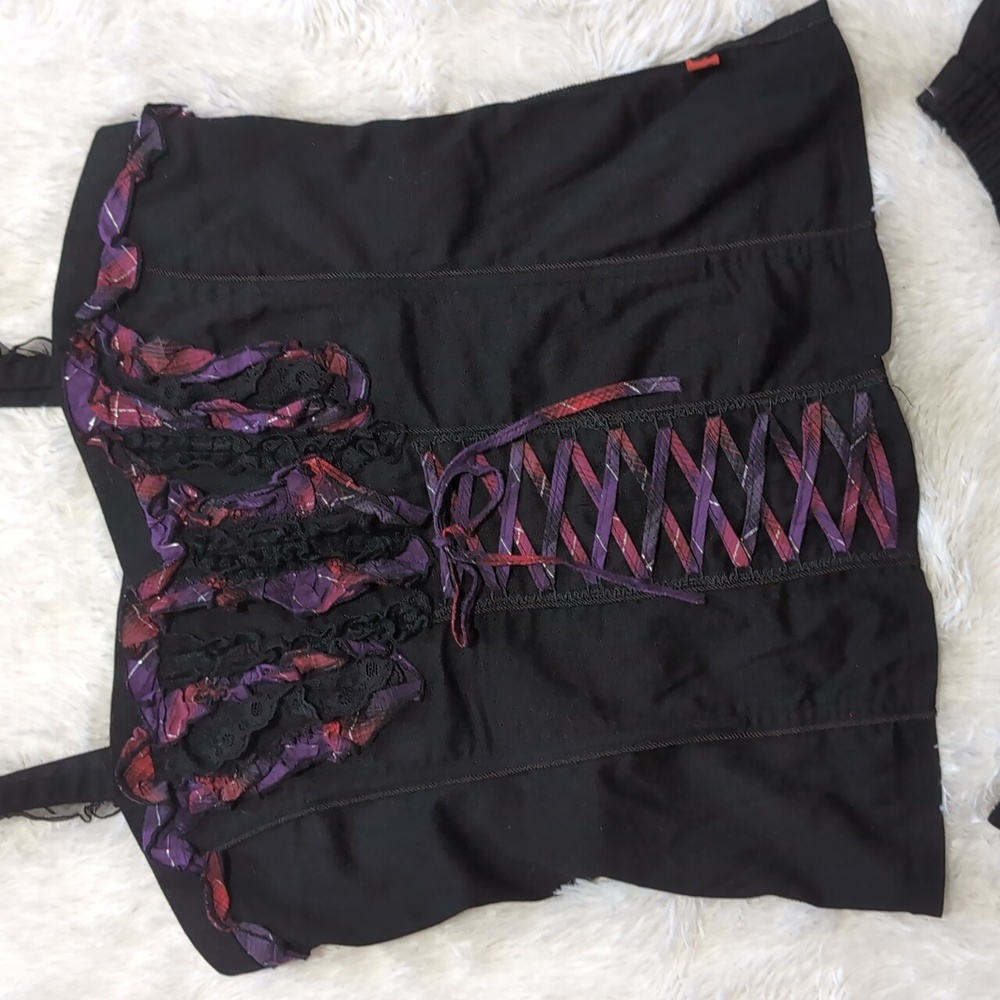 Y2K Vintage Tripp NYC 2 Piece Lace Up Corset & Garter Skirt Plaid Set XL/XXL - Picture 4 of 16